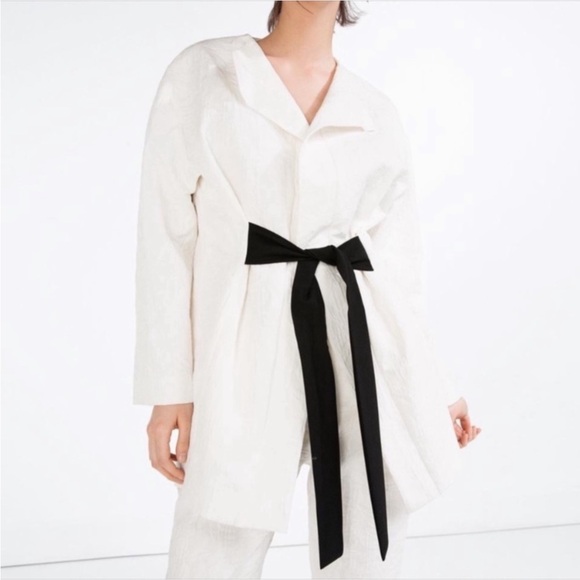 Zara White Jacket with Black Tie NWT XS - Picture 1 of 7